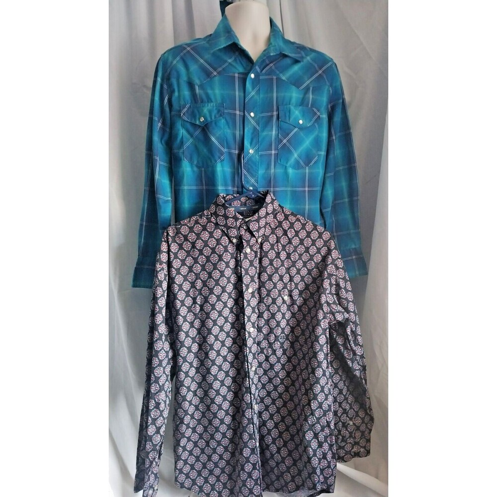 Wrangler Mens Set of 2 Western Cowboy Long Sleeve Button Down Shirt Medium